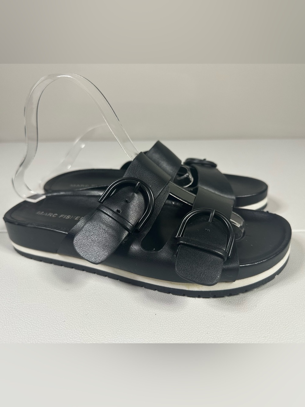 Marc Fisher Vegan Leather Double Buckle Slide Sandals - Picture 4 of 11